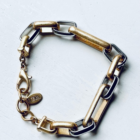 Zara Chunky Silver and Gold Tone Chain Bracelet Oversized - Picture 2 of 11